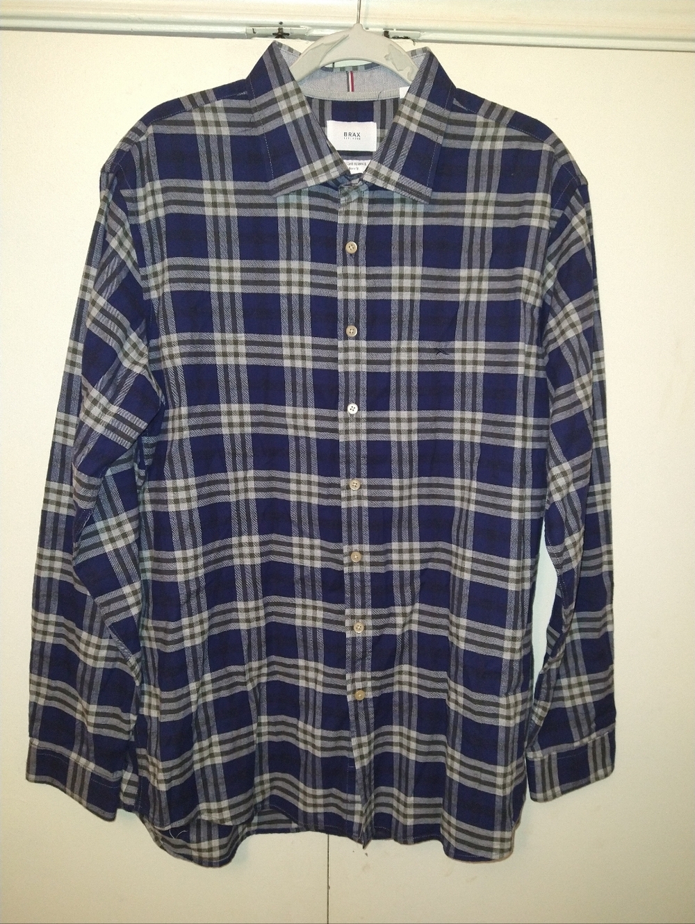 Brax Cozy Light Flannel Modern Fit Plaid Long Sleeve Button Down Shirt Men's XL